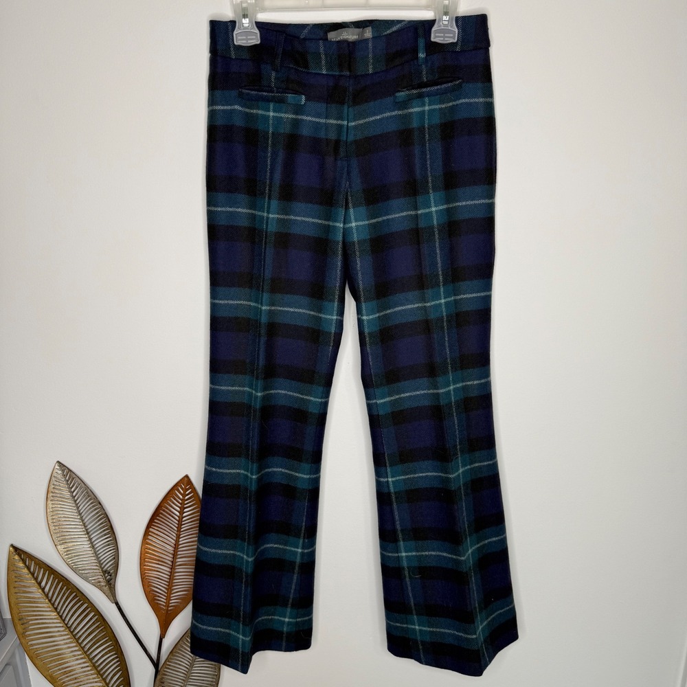 D6 LL Bean Tartan Plaid Preppy Wool Trousers Navy Green Black Watch Pants‎ 2